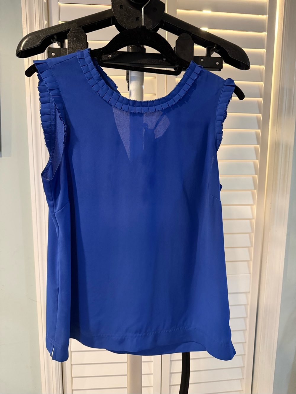 J Crew Blue Ruffle Trim Sleeveless Top